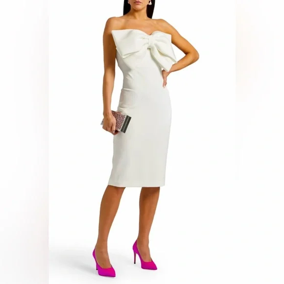 Badgley Mischka Dresses Badgley Mischka Strapless Bowembellished Crepe Dress Poshmark